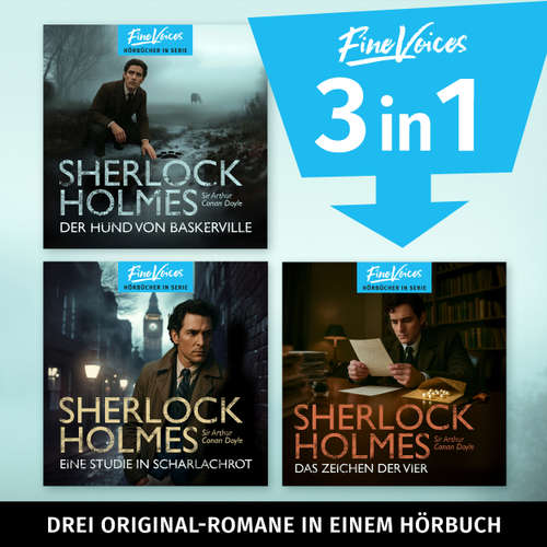 Hoerbuch Die große Sherlock Holmes Hörbuch-Box - Eine Studie in Scharlachrot + Das Zeichen der vier + Der Hund von Baskerville - Sir Arthur Conan Doyle - Fynn Engelkes